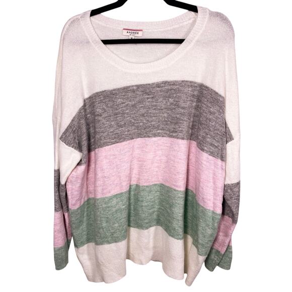 Andre by Unit, Size 1X, Multi-Color Knit Sweater, Lightweight, Preppy, Relaxed - Picture 1 of 7